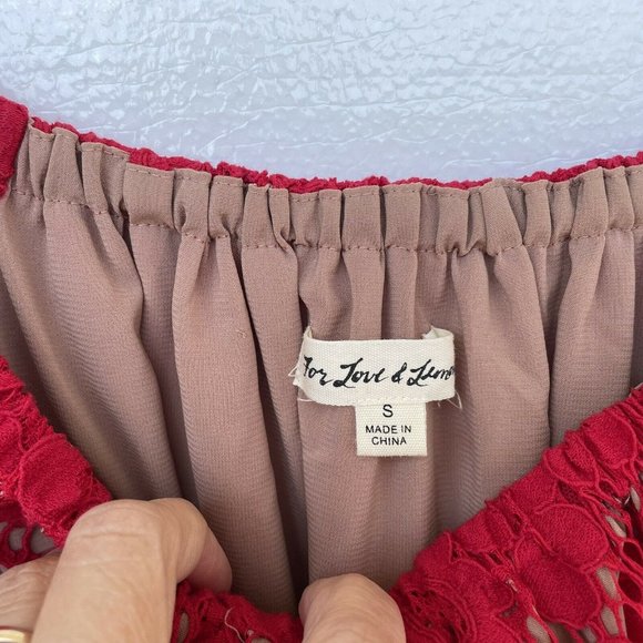 For Love & Lemons Red Daphne Lace Off-Shoulder Long Sleeve Dress Women Sz S $320 - Picture 7 of 12